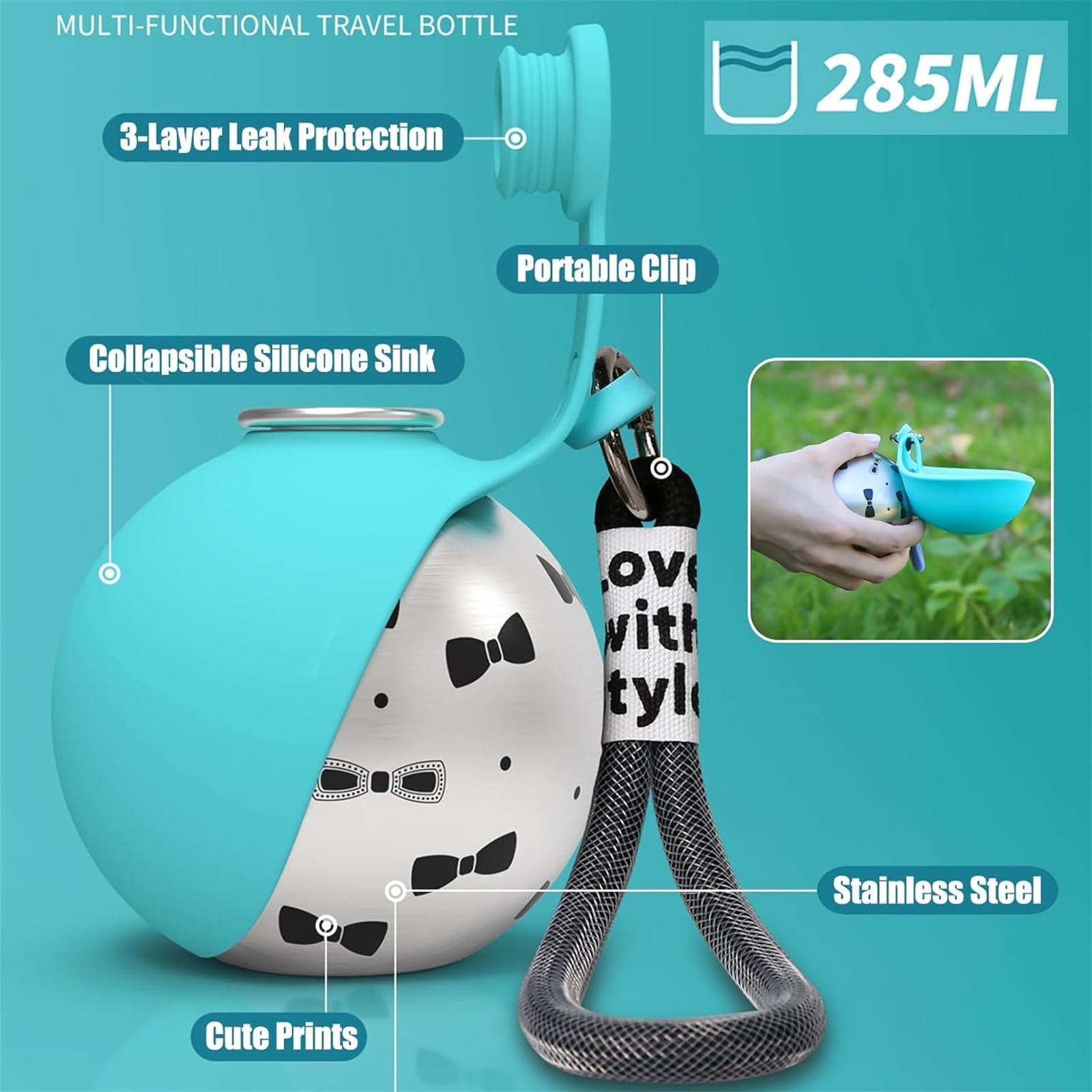 Leak-resistant portable dog water bottle