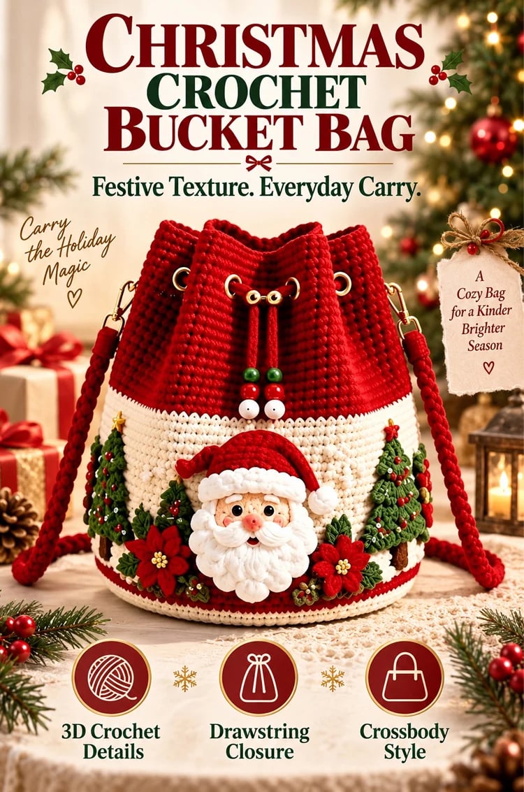 Santa Christmas crochet bucket crossbody bag