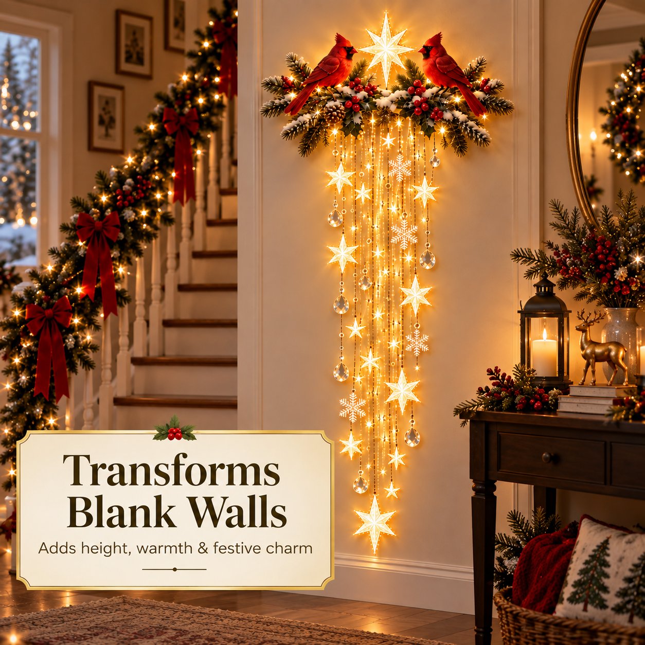 Cardinal Christmas Starfall Wall Light day and night
