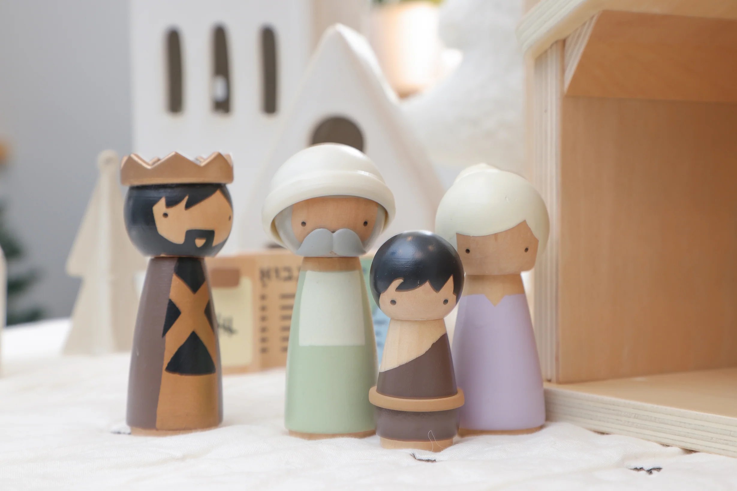 Close-up of handpainted Nativity Advent figurines