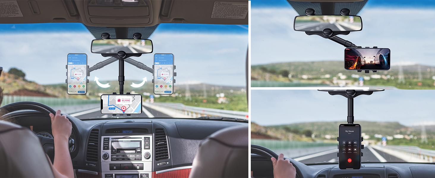 360 Degree Car Phone Holder Rearview Mirror, 2024 Multifunctional Navigation Bracket, 360° Rotatable & Retractable Car Phone Holder,car accessories 360 Degree Car Phone Holder Rearview Mirror, 2024 Multifunctional Navigation Bracket, 360° Rotatable & Retractable Car Phone Holder,car accessories