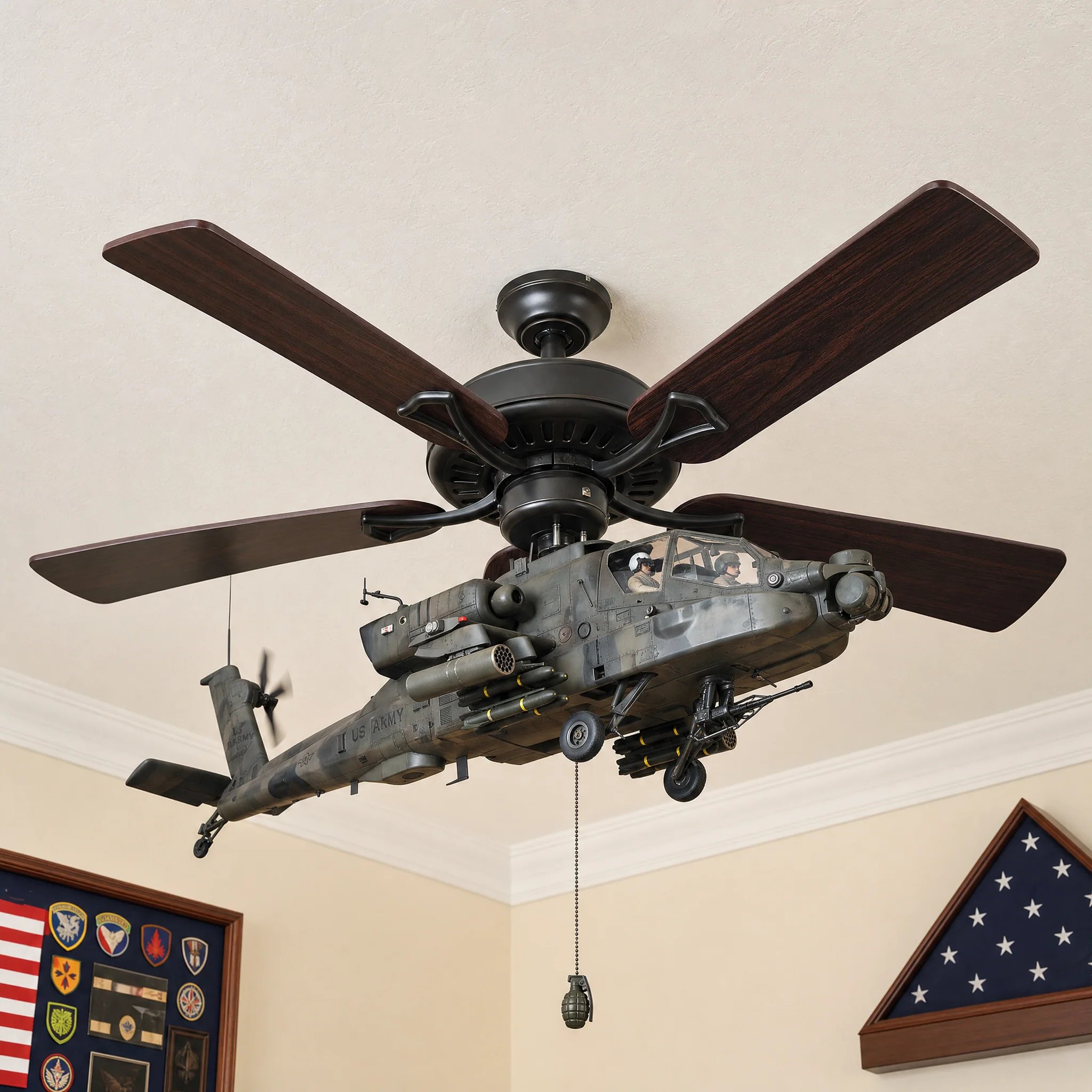 Military helicopter ceiling fan decoration