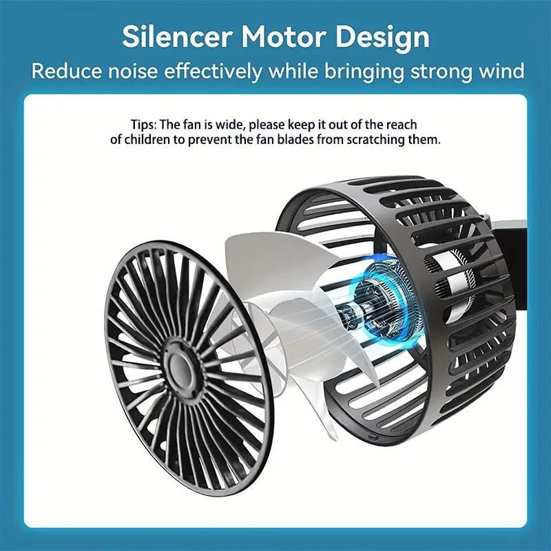Product Introduction of Father's Day Gifts, Mother's Day Gift, Adjustable Car Backseat Fan, 1 Count Summer Essential Double-head Electric Fan with Seat Clip, Strong Wind Rear Seat Back 360 Degrees Rotation Large Air Volume Fan, Men Gifts, Car Ventilation Tools 72