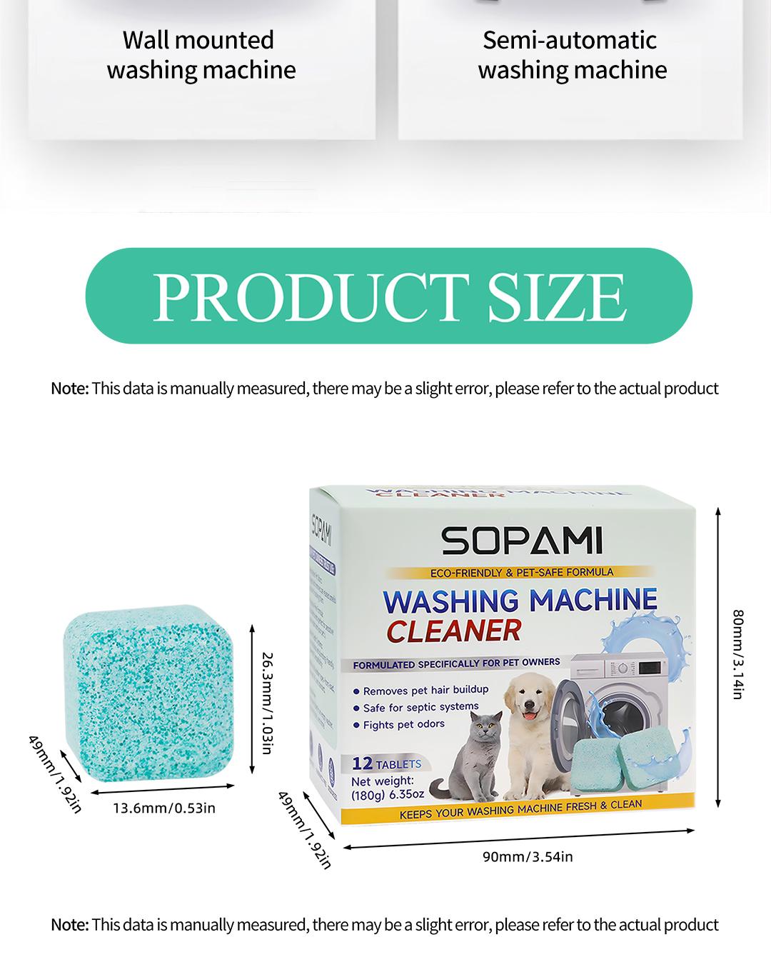 SOPAMI Eco-Friendly Washing Machine Cleaner Fights Pet Odors & Hair Build-Up for Fresh Clean Machines SOPAMI Eco-Friendly Washing Machine Cleaner Fights Pet Odors & Hair Build-Up for Fresh Clean Machines