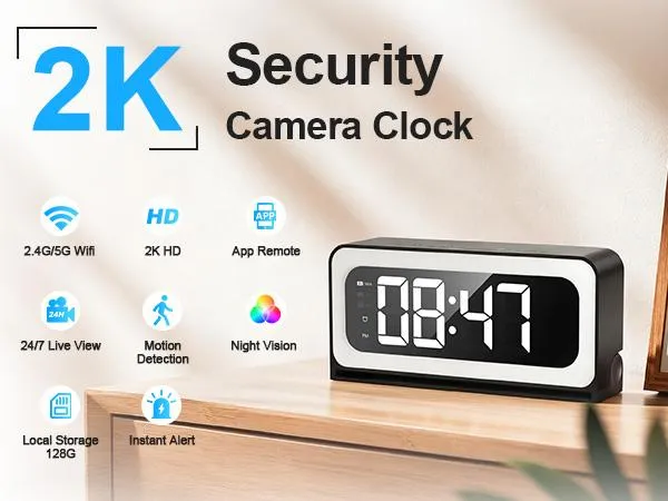 Smart Digital Clock Camera with Dual Band WiFi (5GHz & 2.4GHz) | Home Security & Real-Time Monitoring System