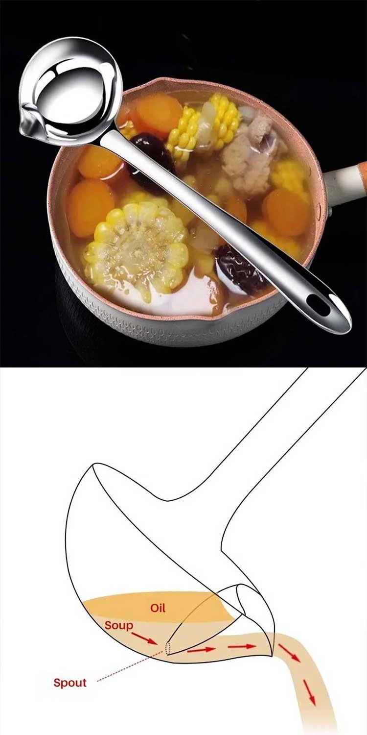 Stainless Steel Oil & Soup Separator Ladle - Oil Separation Design