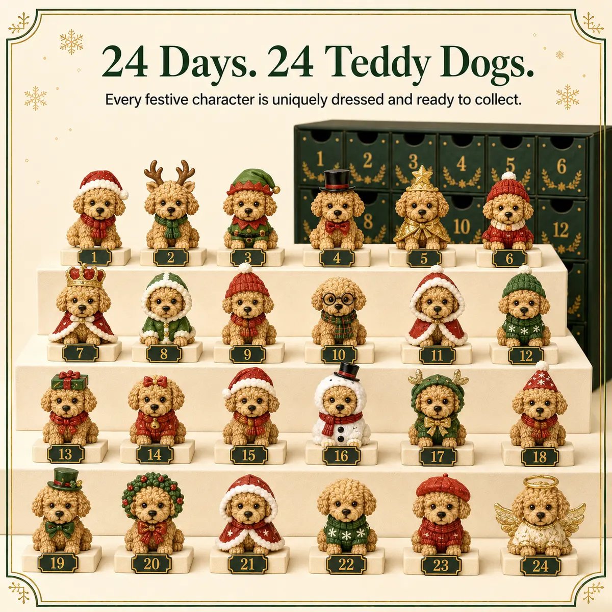 Opening Christmas teddy dog advent calendar drawers