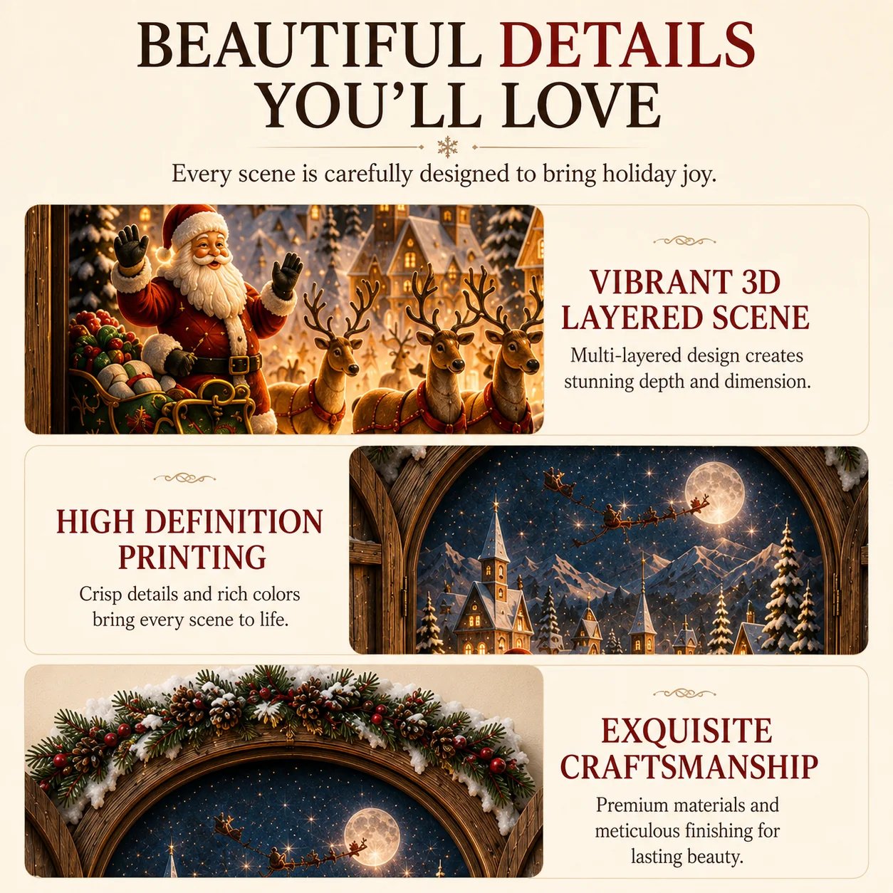 Santa Secret Window Light detailed Christmas design