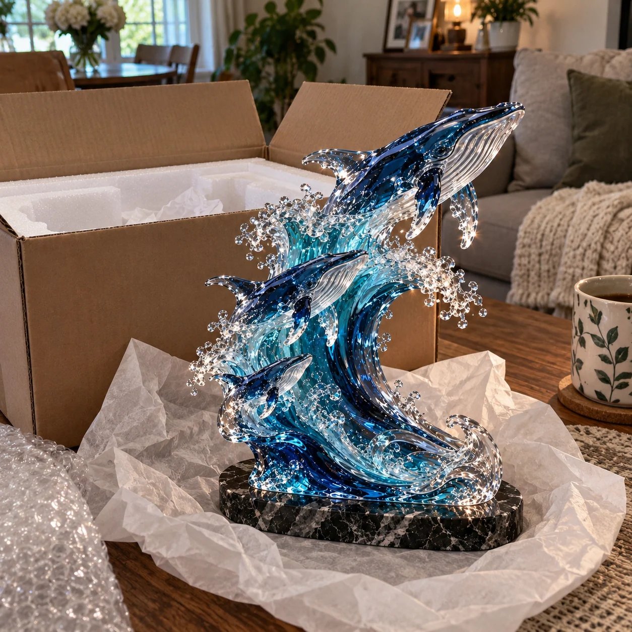 Customer unboxing Becoming Ocean sculpture