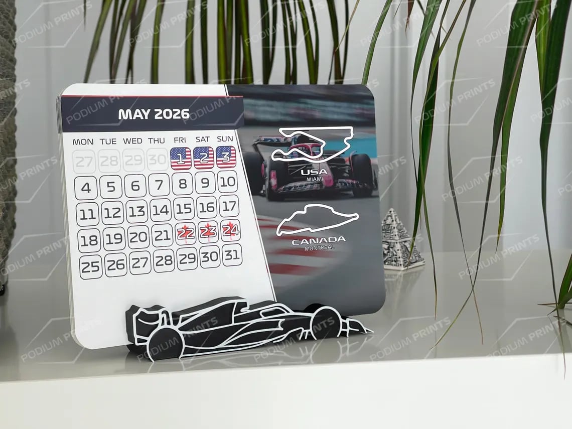 Formula 1 2026 Calendar with F1 race schedule, featuring all 2026 Grand Prix weekends. Includes a custom F1 car stand and 12 premium cardstock pages. Perfect gift for Formula 1 fans, F1 enthusiasts, and motorsport lovers. Ideal desktop accessory or stocking stuffer for the 2026 Formula One season. Handmade, minimalist, and designed for offices, desks, or home decor. Great Formula 1 gift idea for birthdays or Christmas. Formula 1 2026 Calendar with F1 race schedule, featuring all 2026 Grand Prix weekends. Includes a custom F1 car stand and 12 premium cardstock pages. Perfect gift for Formula 1 fans, F1 enthusiasts, and motorsport lovers. Ideal desktop accessory or stocking stuffer for the 2026 Formula One season. Handmade, minimalist, and designed for offices, desks, or home decor. Great Formula 1 gift idea for birthdays or Christmas.