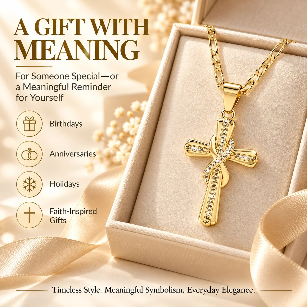 ✝️ 14K Gold-Plated Cross Pendant Necklace – CZ Faith Jewelry detail view 1