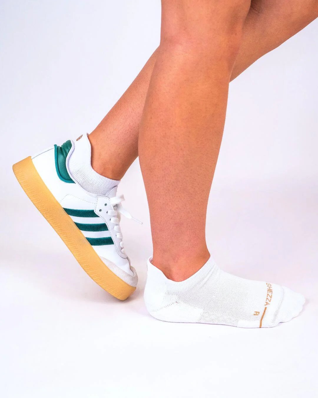 White socks styled with sneakers