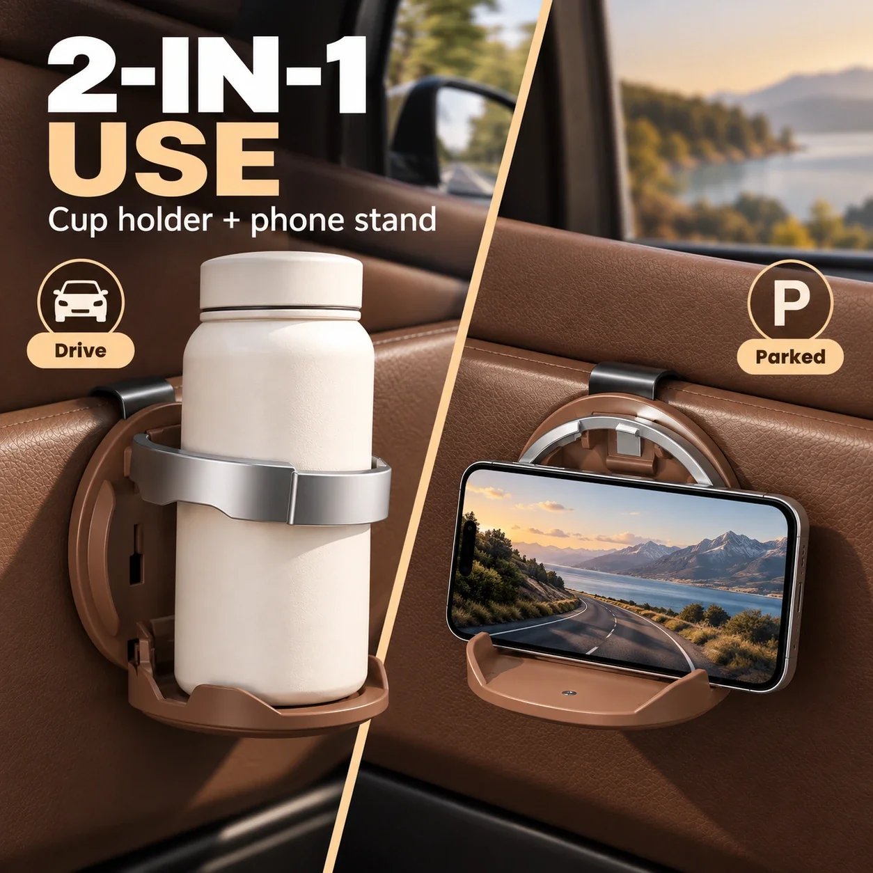 Two in one car cup holder and parked phone rest