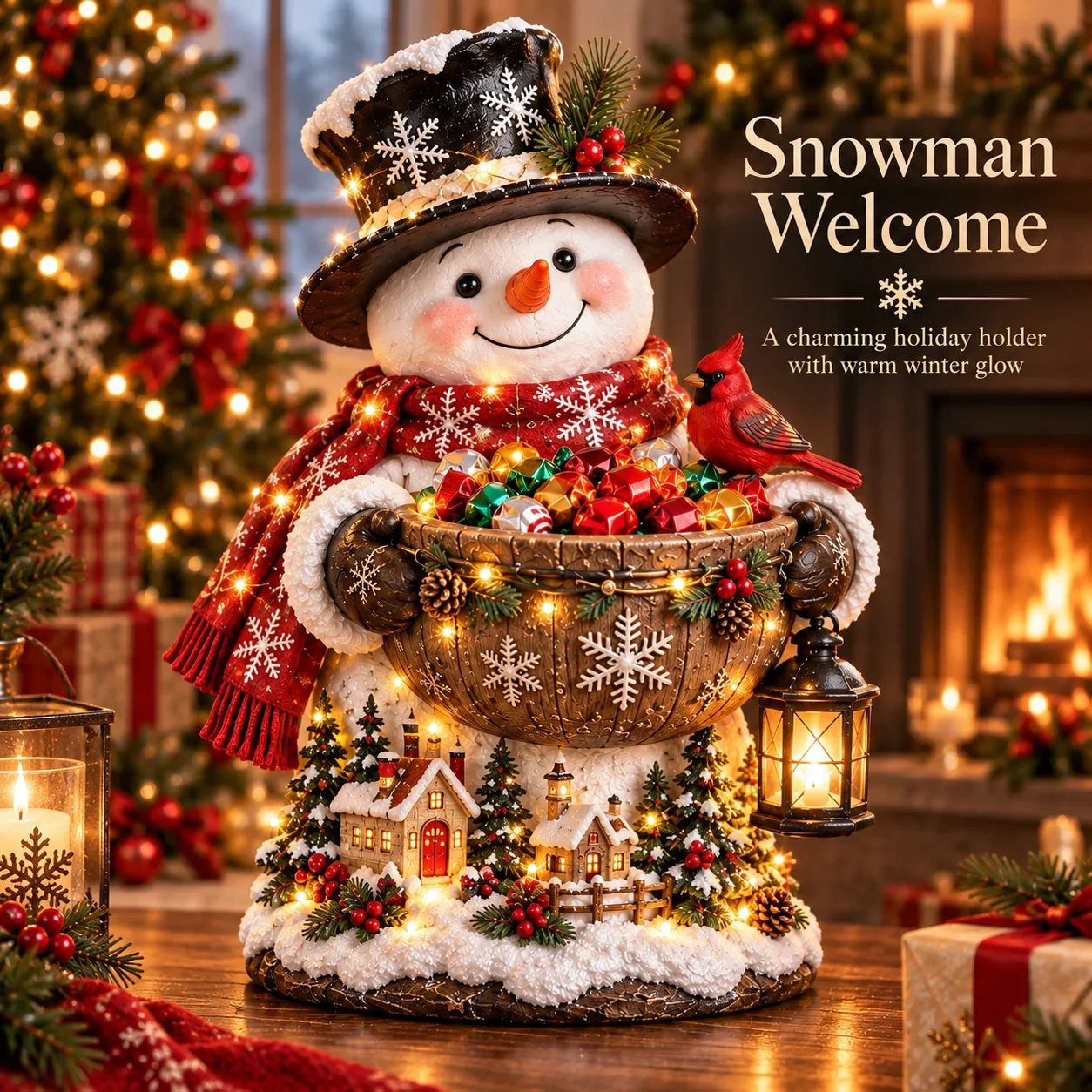 Snowman Welcome Christmas candy bowl
