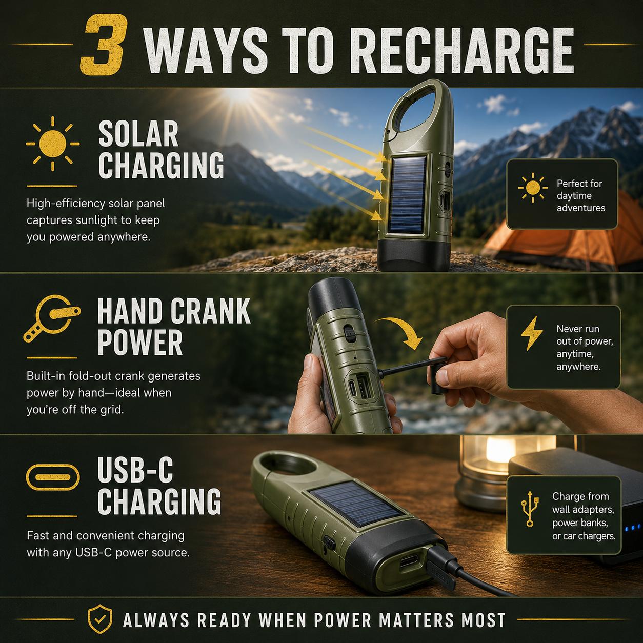 three colors solar emergency flashlight set