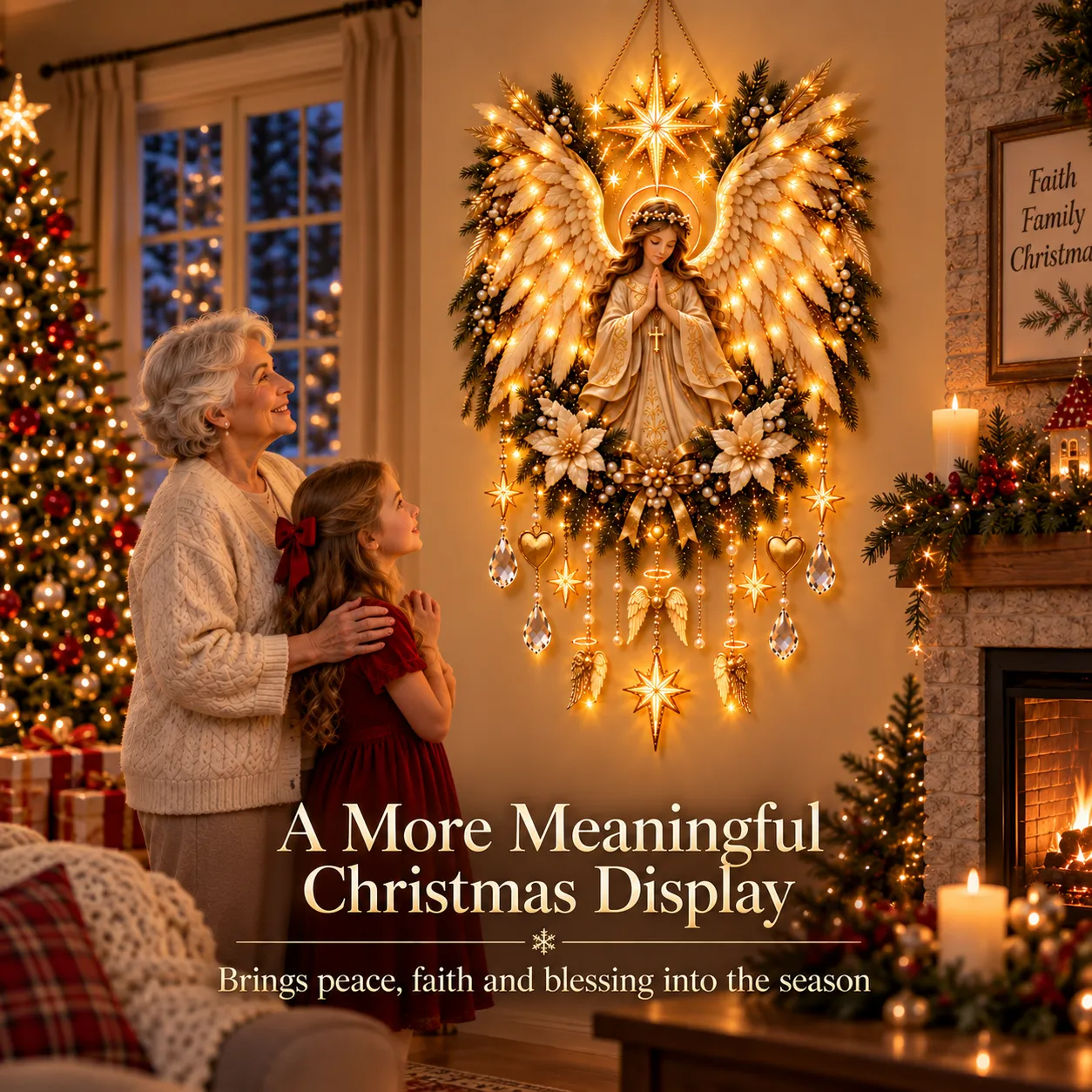 Faith centered praying angel Christmas display