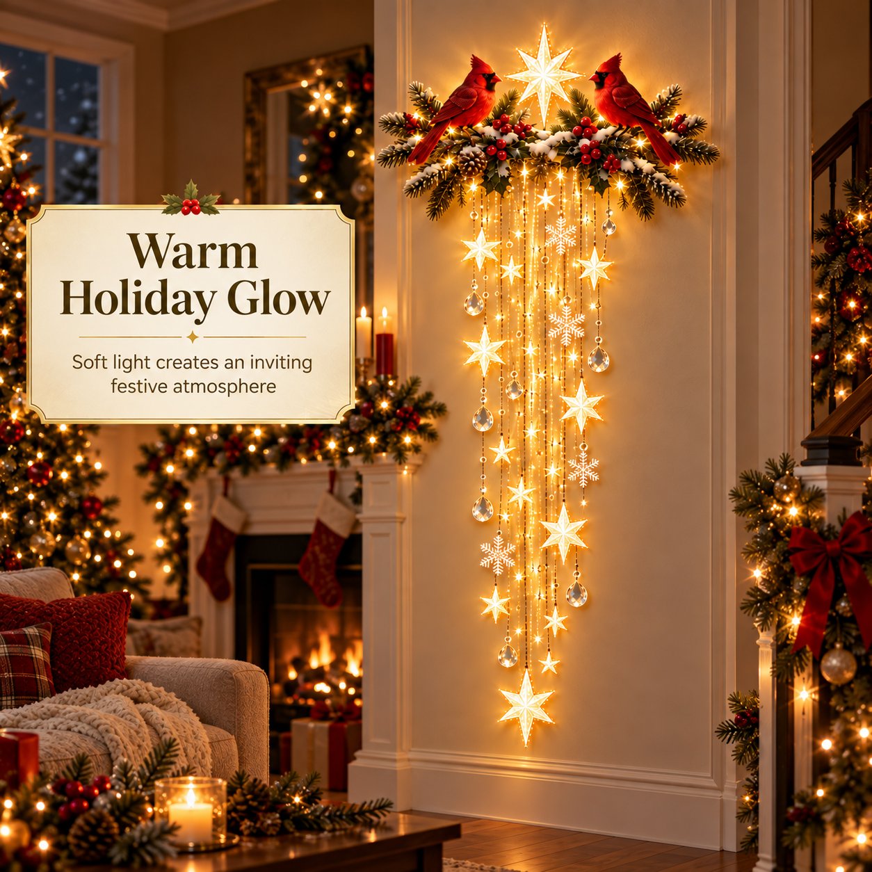 Cardinal Christmas Starfall Wall Light details