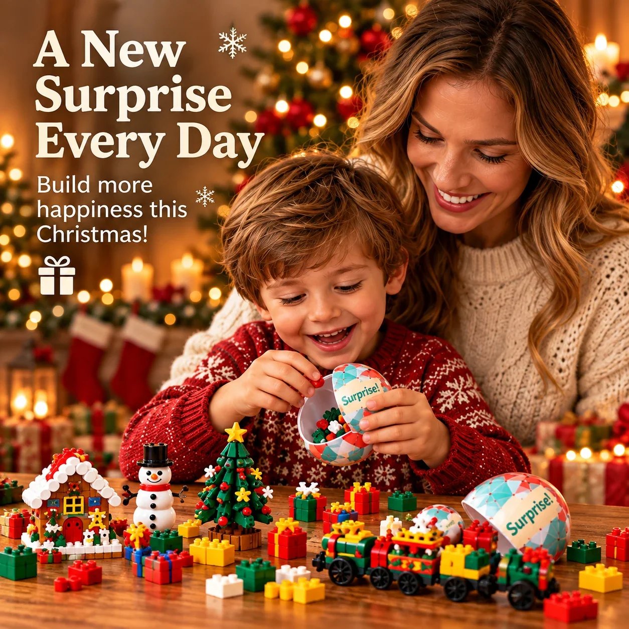 Child opening a surprise egg from the Christmas advent calendar