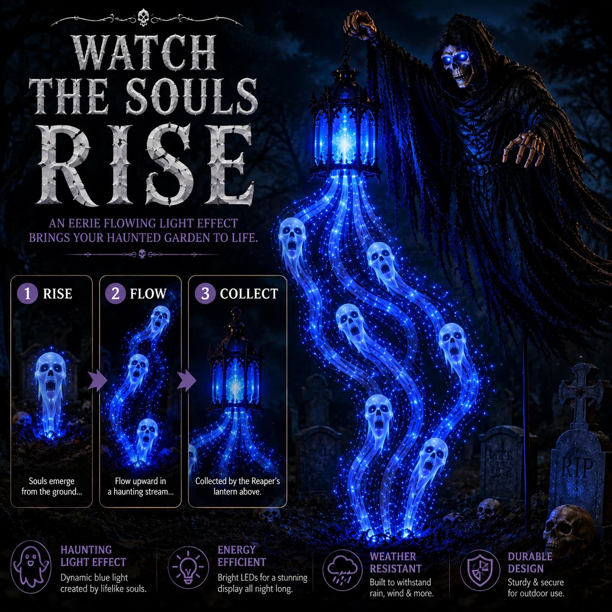 Flowing blue Halloween soul light effect