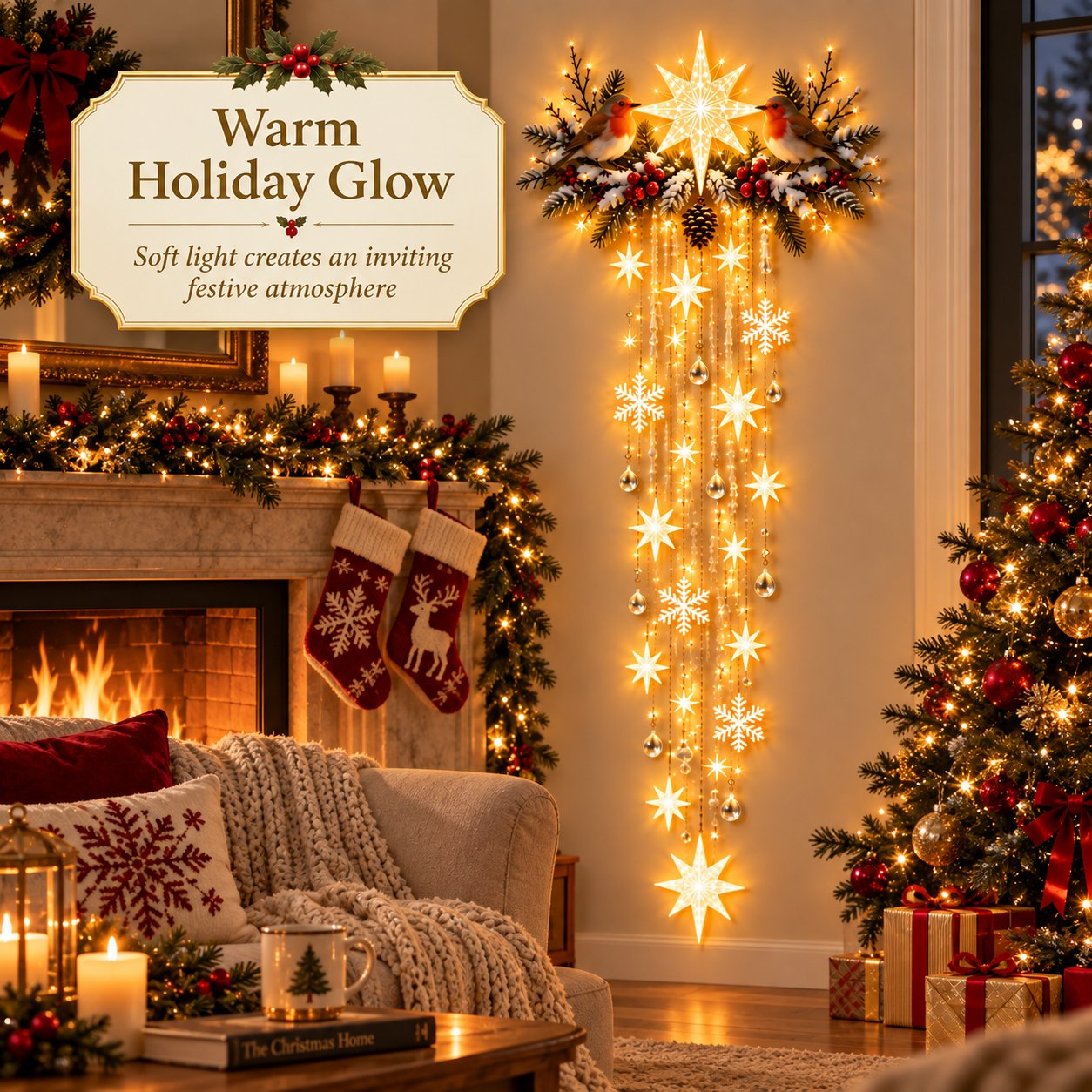 Christmas Robin Starfall Wall Light