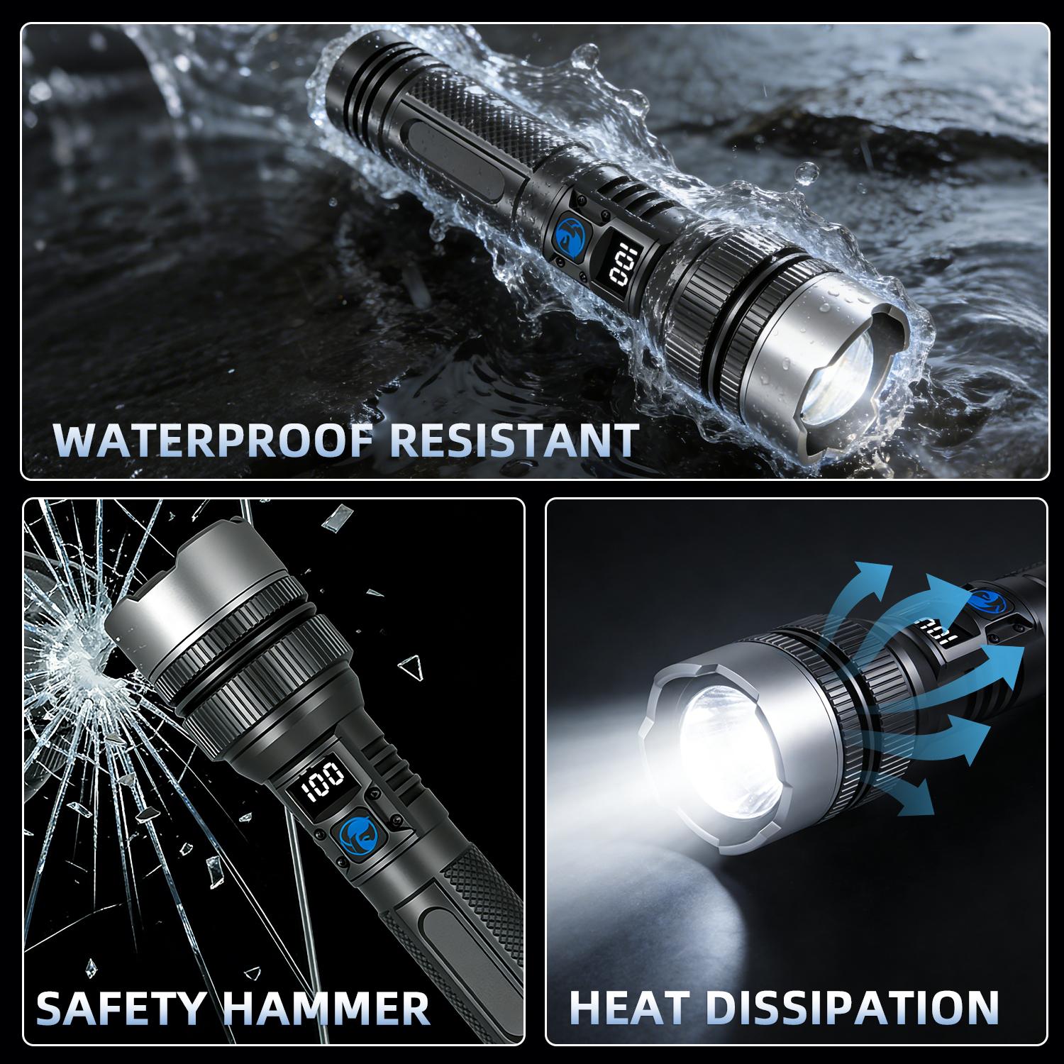 Durable outdoor rechargeable flashlight