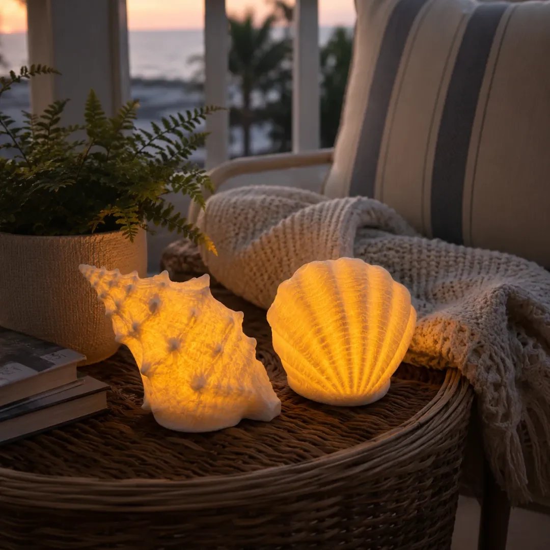 Glowing coastal shell and conch light set