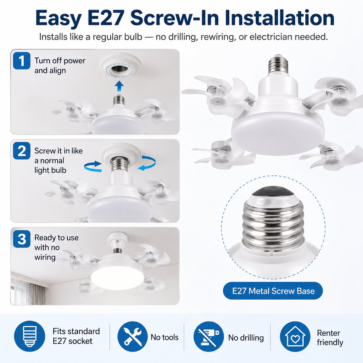How to install E27 socket ceiling fan light