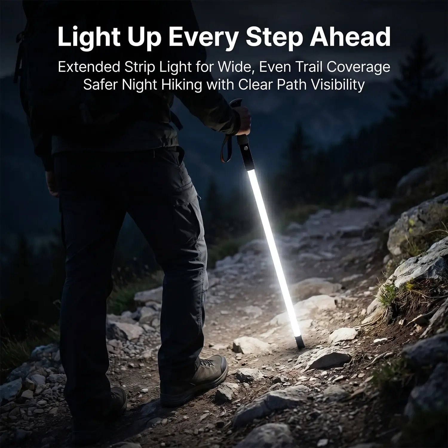 Built-in LED light strip trekking pole