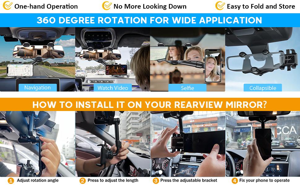 360 Degree Car Phone Holder Rearview Mirror, 2024 Multifunctional Navigation Bracket, 360° Rotatable & Retractable Car Phone Holder,car accessories 360 Degree Car Phone Holder Rearview Mirror, 2024 Multifunctional Navigation Bracket, 360° Rotatable & Retractable Car Phone Holder,car accessories