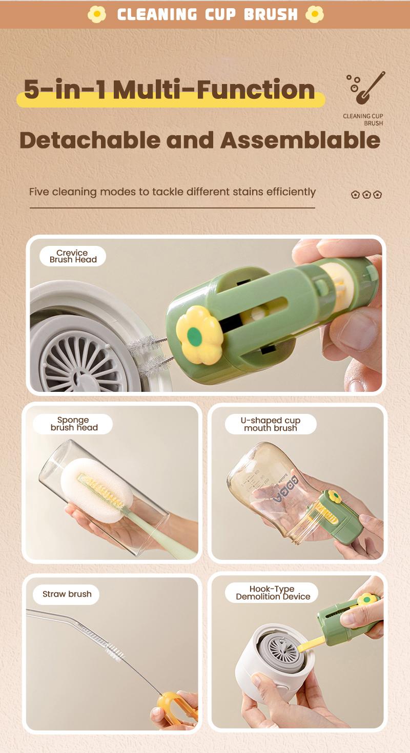 5-in-1 Bottle Cleaning Brush (Multifunctional) – For Cup Lid Cleaning & Home Kitchen Tasks