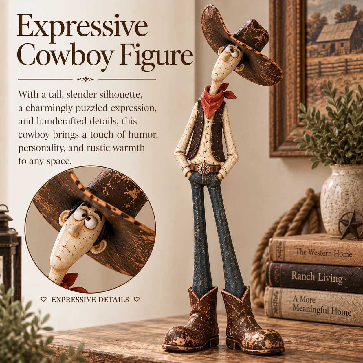 Expressive long legged western horse figurine