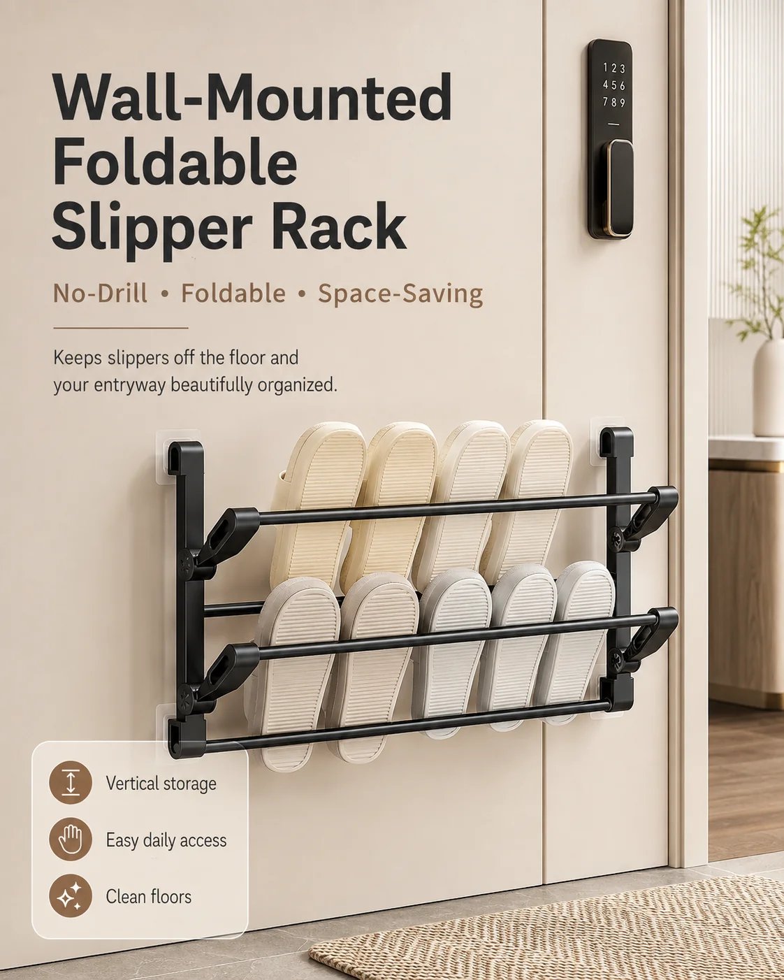 Foldable wall-mounted slipper rack