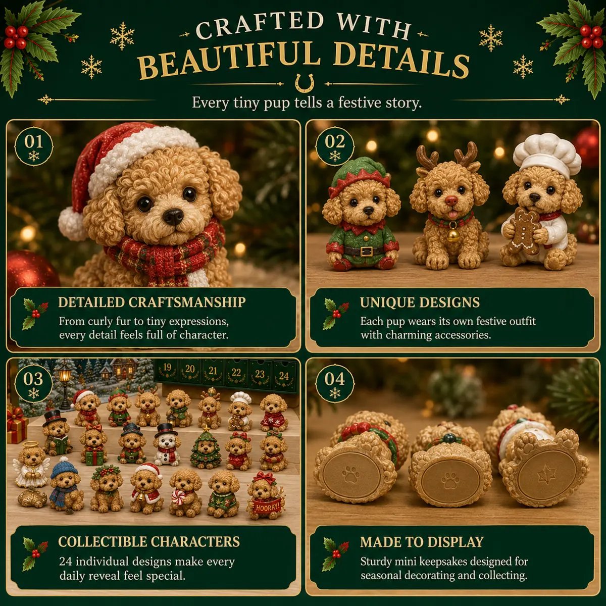Detailed Christmas teddy dog figures