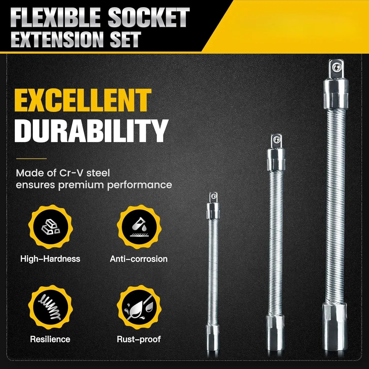 1/2 Inch 35cm Socket Ratchet Wrench Set - 3 Bendable Shafts, Wrench Extender Tool, Connecting Rod - Automotive Car Repair Tools for Home & Car Maintenance