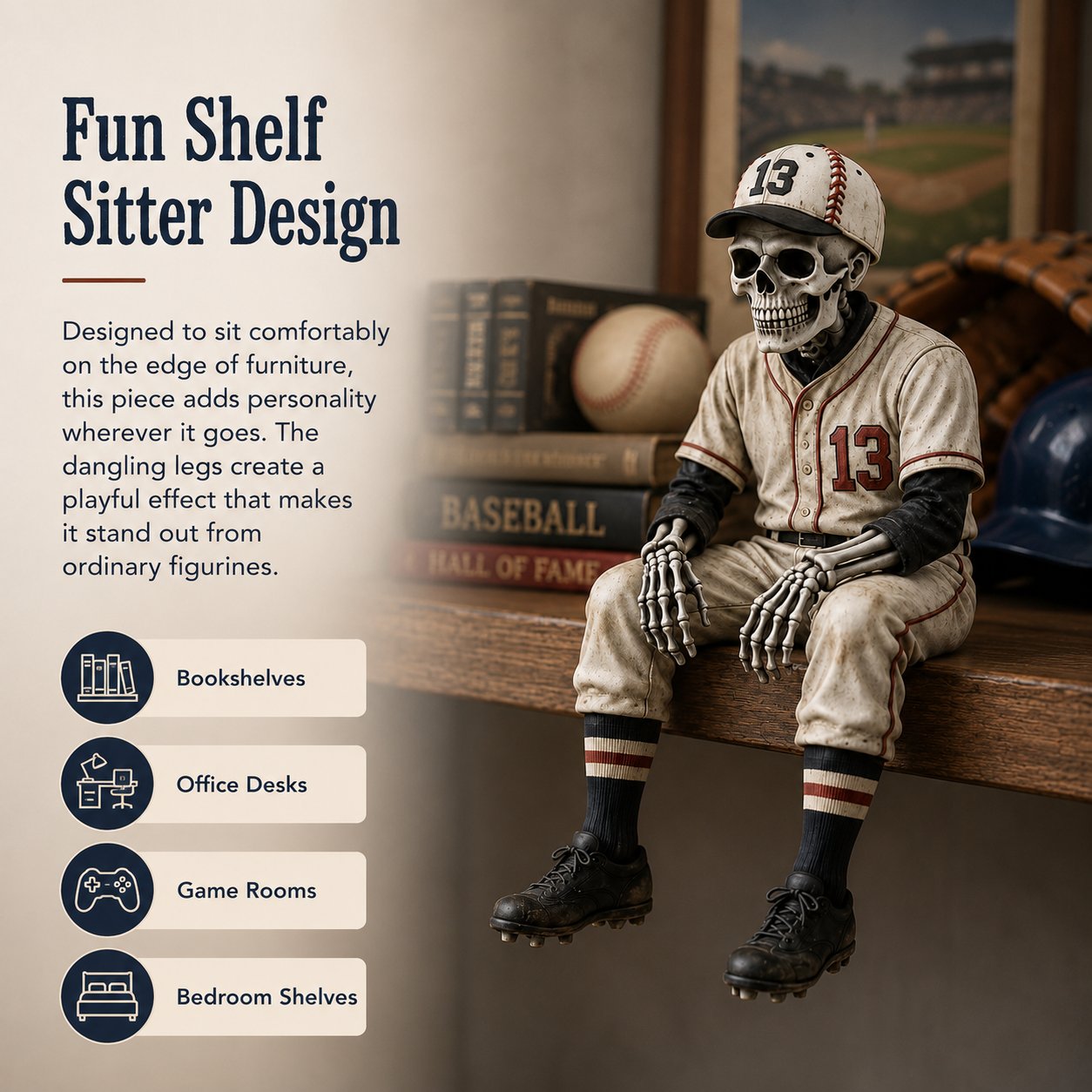 Why baseball skeleton shelf sitter stands out spooky sports gift decor