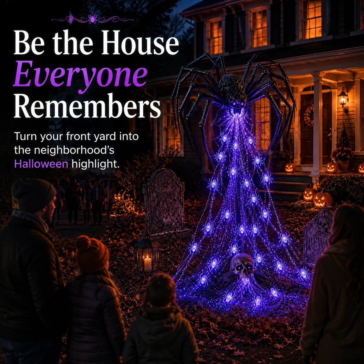 Giant Halloween spider front yard focal point