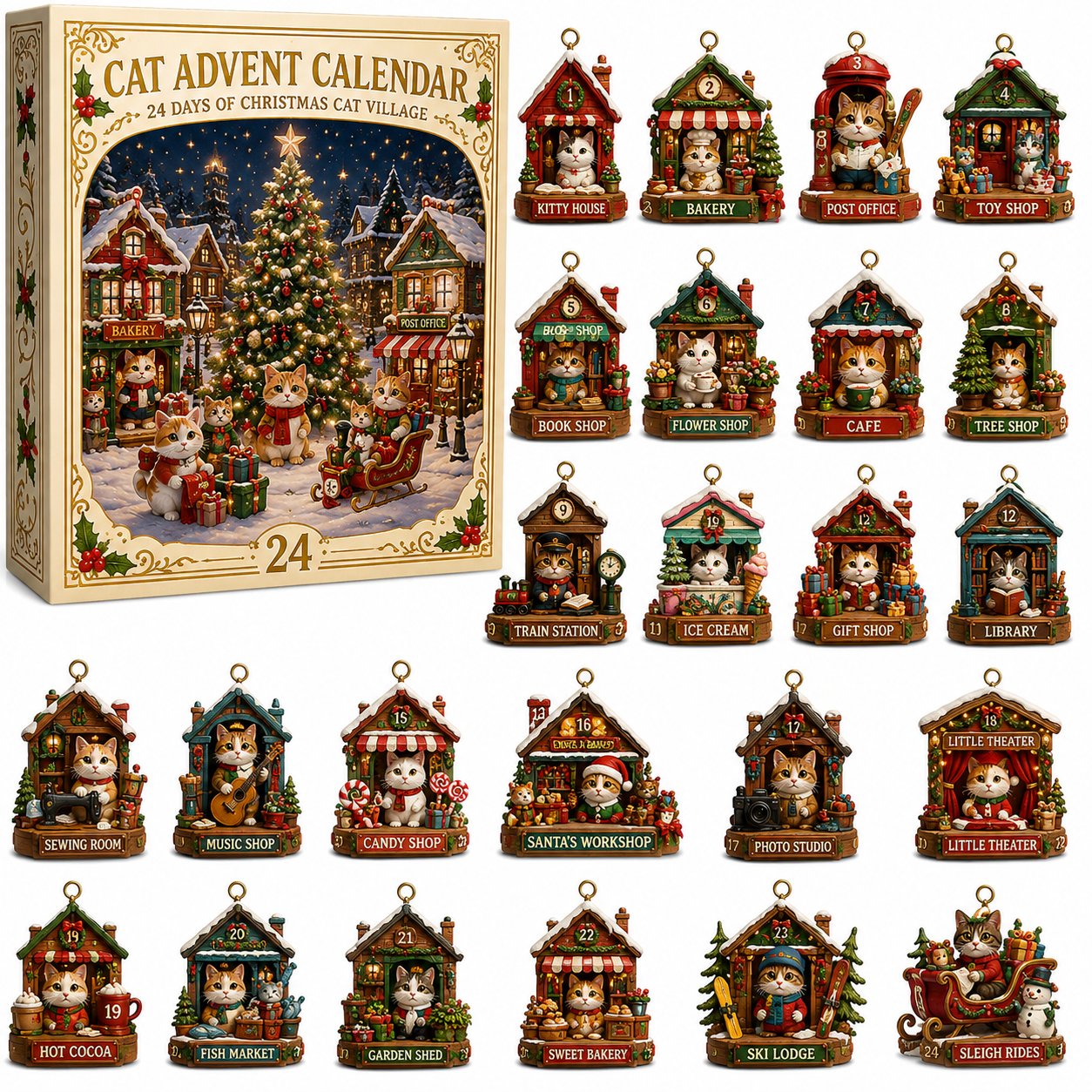 Cat Christmas Village Advent Calendar collection