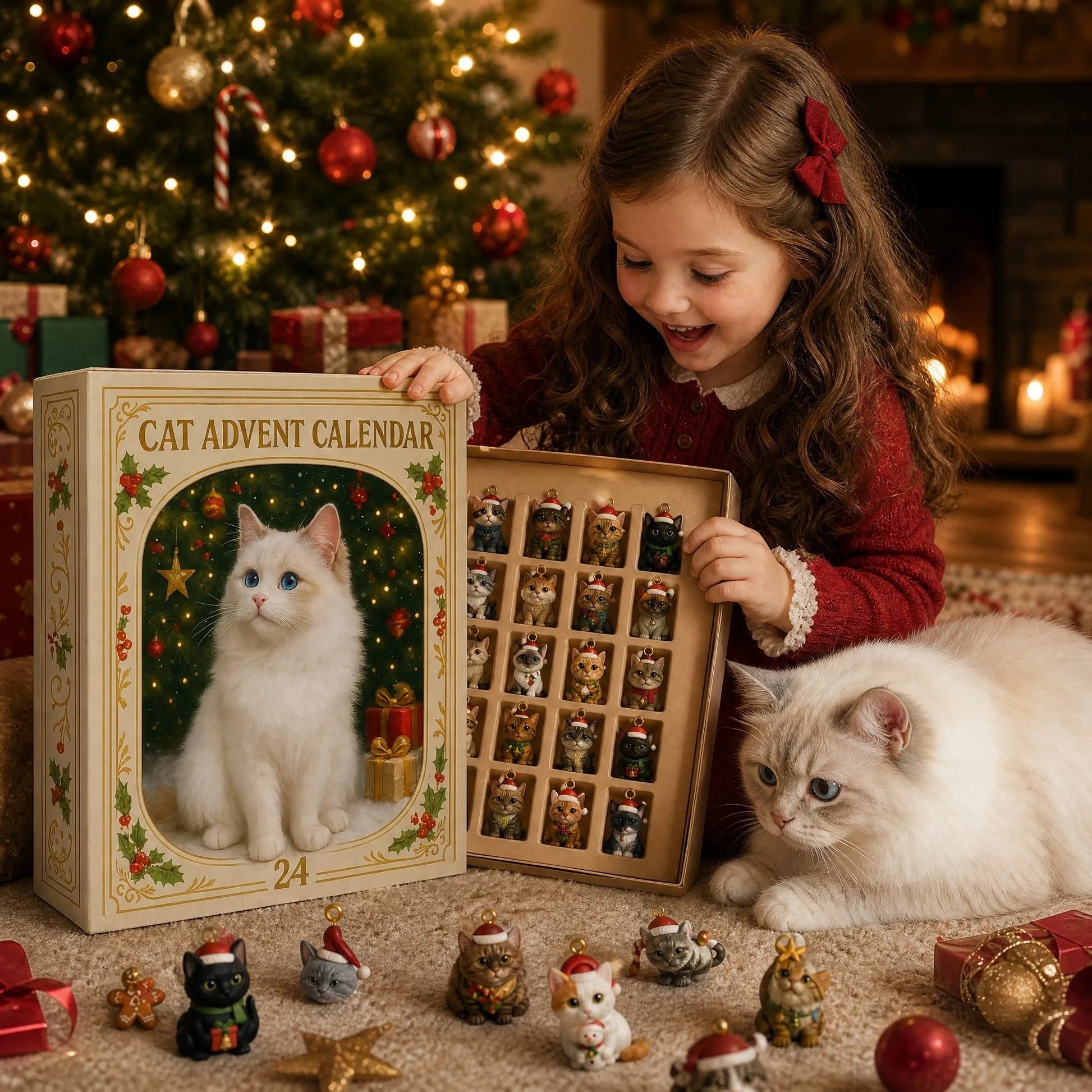 24 festive cat figurines in Cat Lovers Advent Calendar