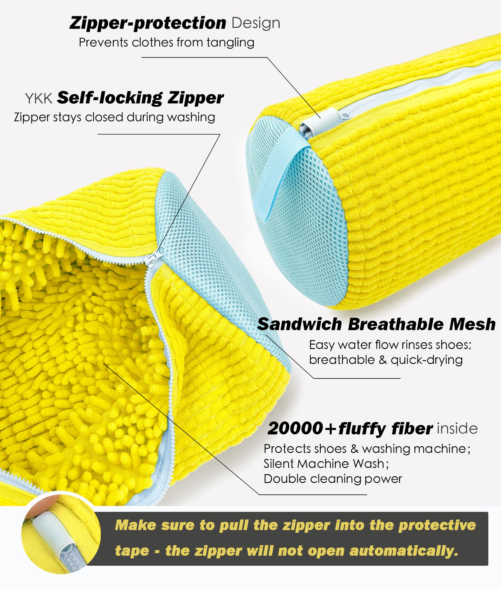 Self-locking zipper, protective zipper sleeve and breathable mesh details