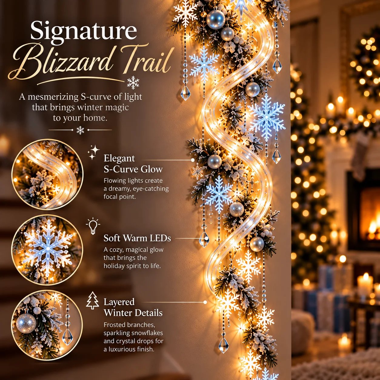 Snowflake wall decoration by day and night