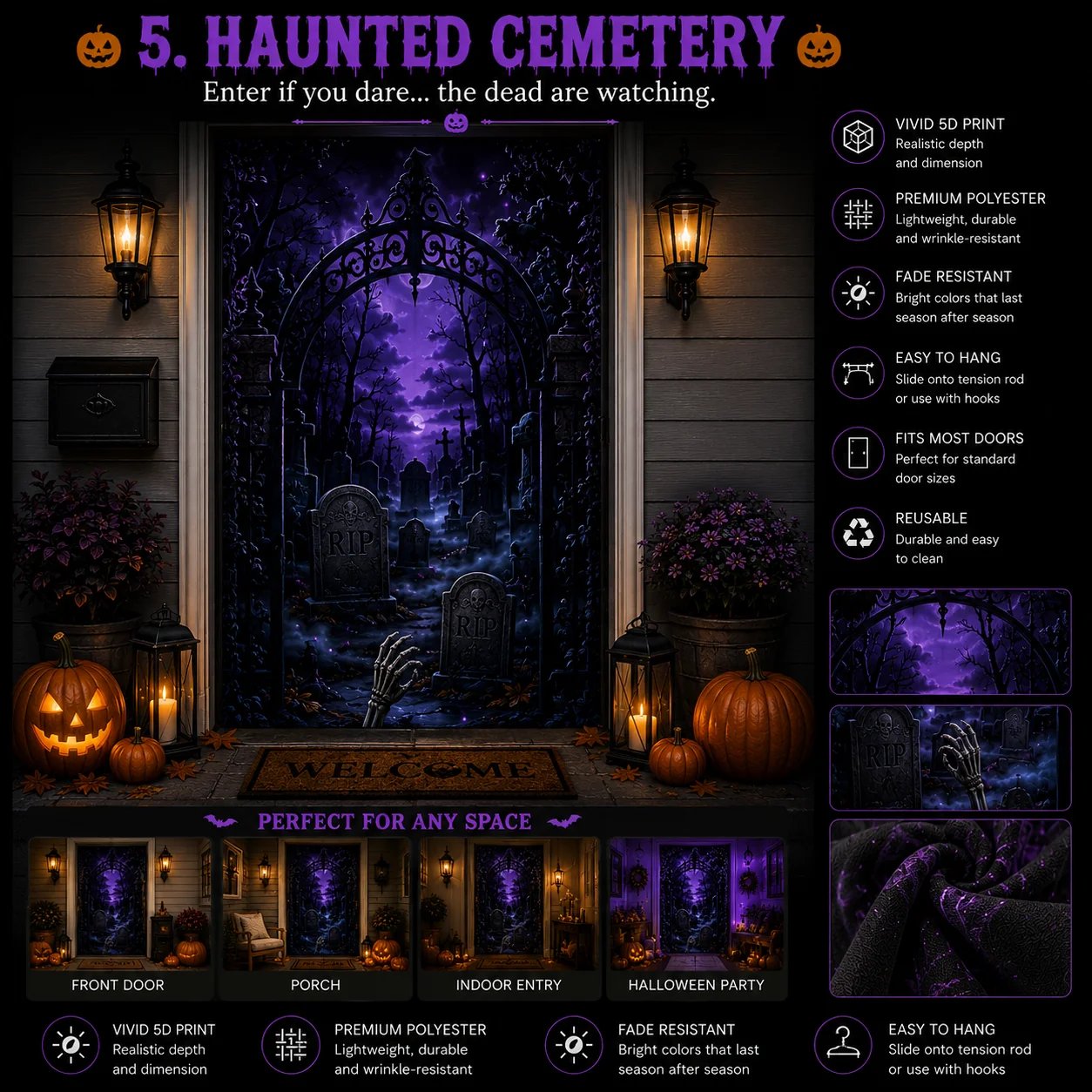 Haunted Cemetery 5D Halloween Door Curtain