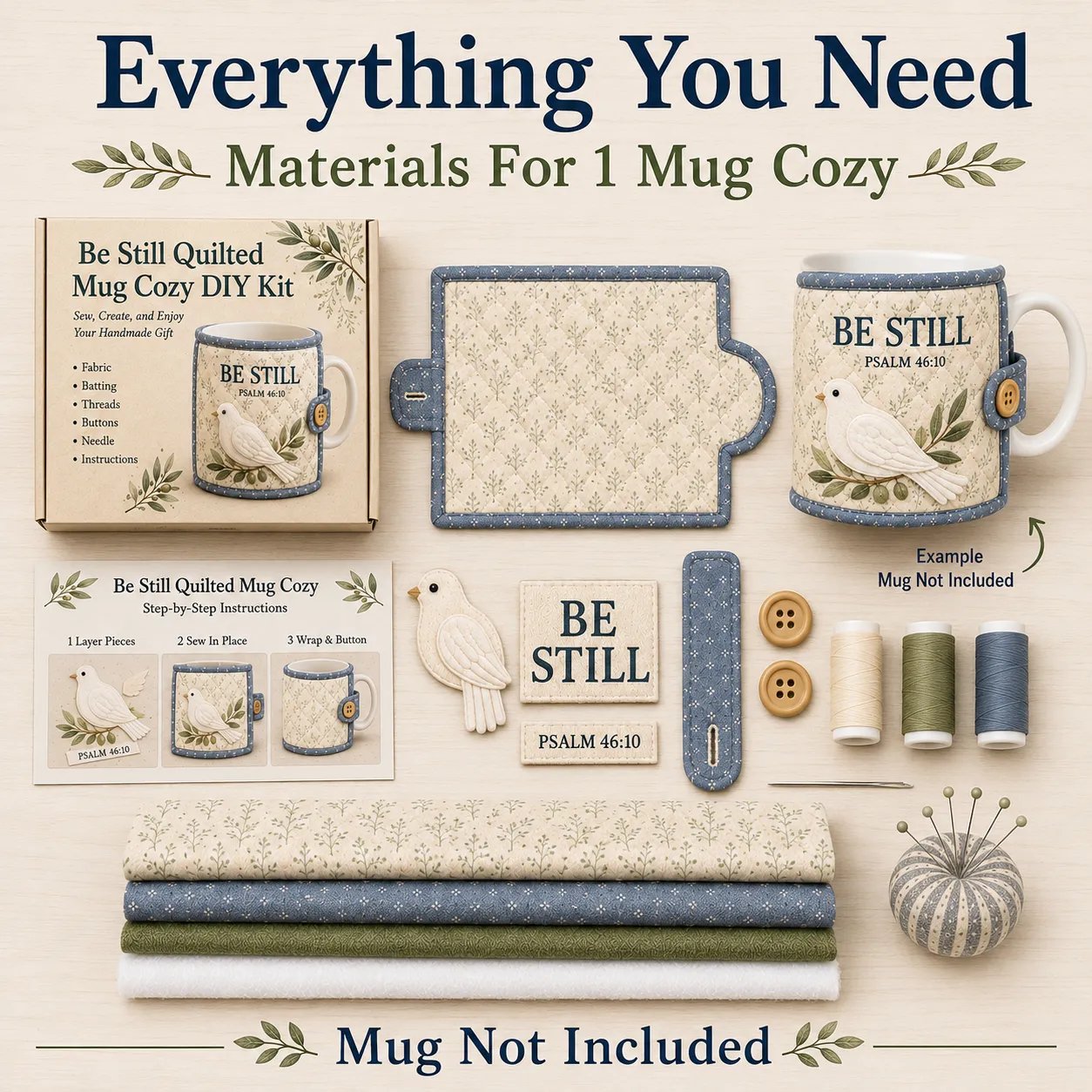 Faith mug cozy sewing kit contents