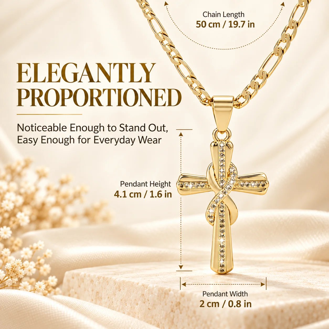 ✝️ 14K Gold-Plated Cross Pendant Necklace – CZ Faith Jewelry product details