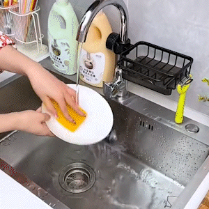 faucet sponge holder in use