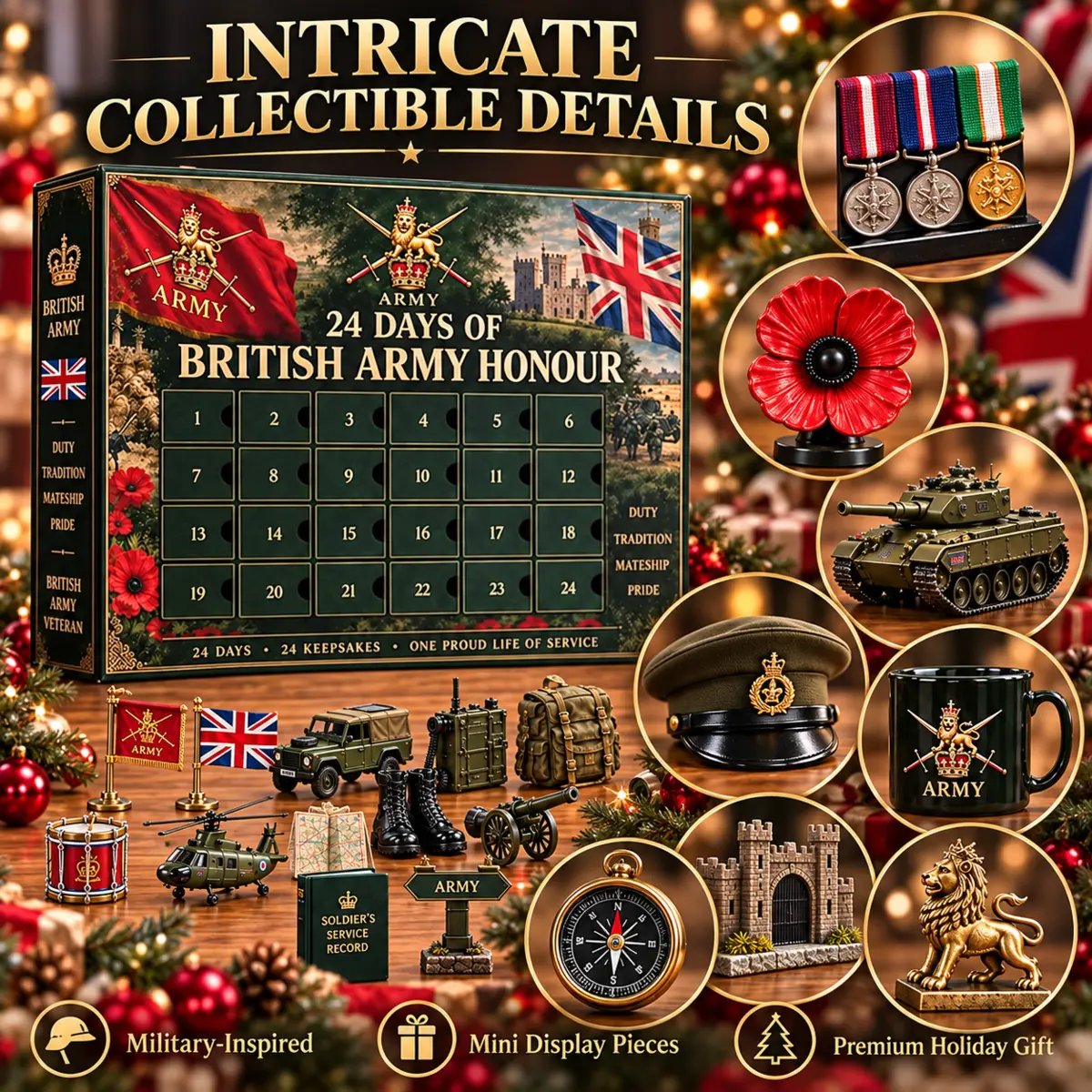 Detailed view of the military-inspired miniature collection