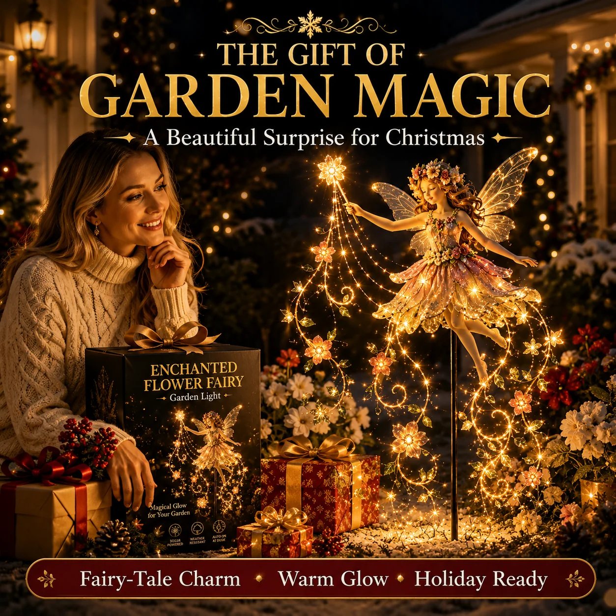 Solar powered flower fairy light setup