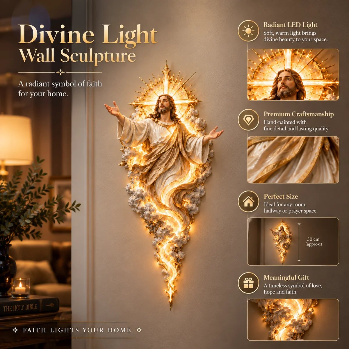 Divine Light Jesus wall sculpture feature overview