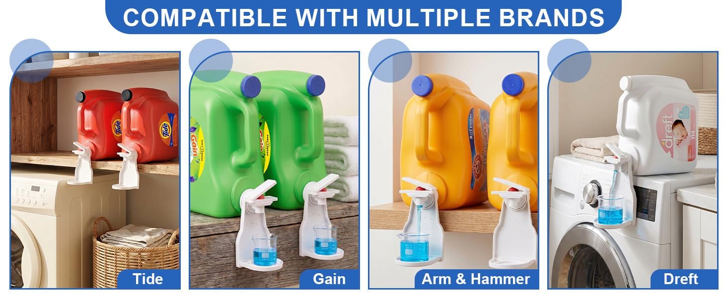 Laundry Detergent Dispenser Cup Holder with Upgraded Nozzle, Drip Tray & Easy Switch, No Mess Liquid Organizer for Laundry Room Laundry Detergent Dispenser Cup Holder with Upgraded Nozzle, Drip Tray & Easy Switch, No Mess Liquid Organizer for Laundry Room