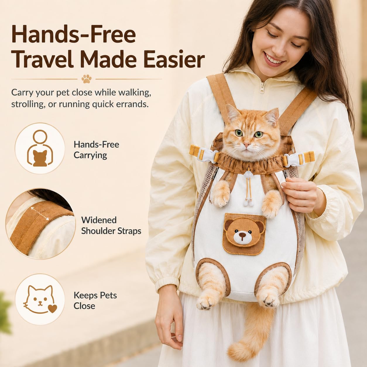 Widened shoulder straps on front pet carrier backpack