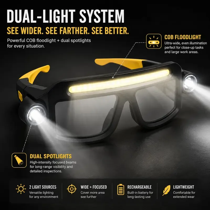 Five COB lighting modes and dual side spotlights